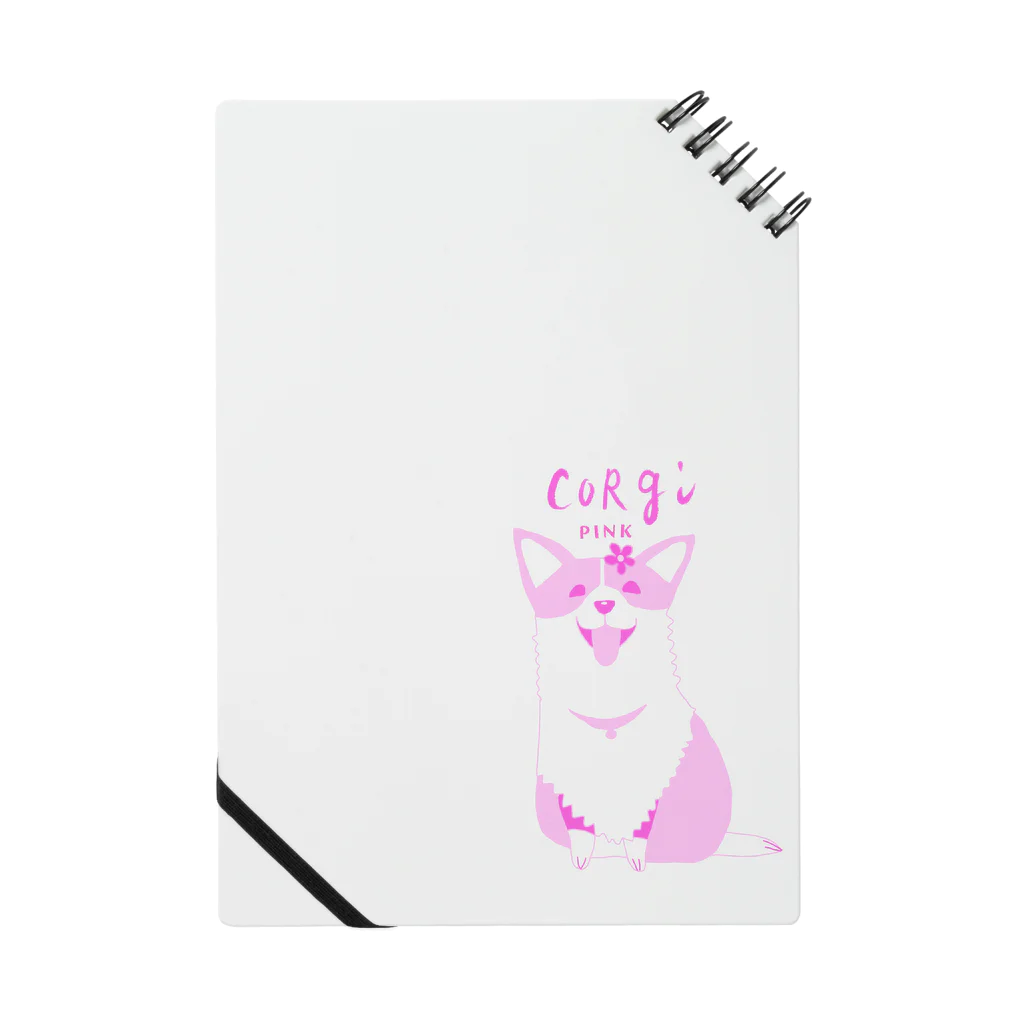 Wassam ねことコーギーいますのコーギー　りんのすけ　ピンクのお花乗せ Notebook