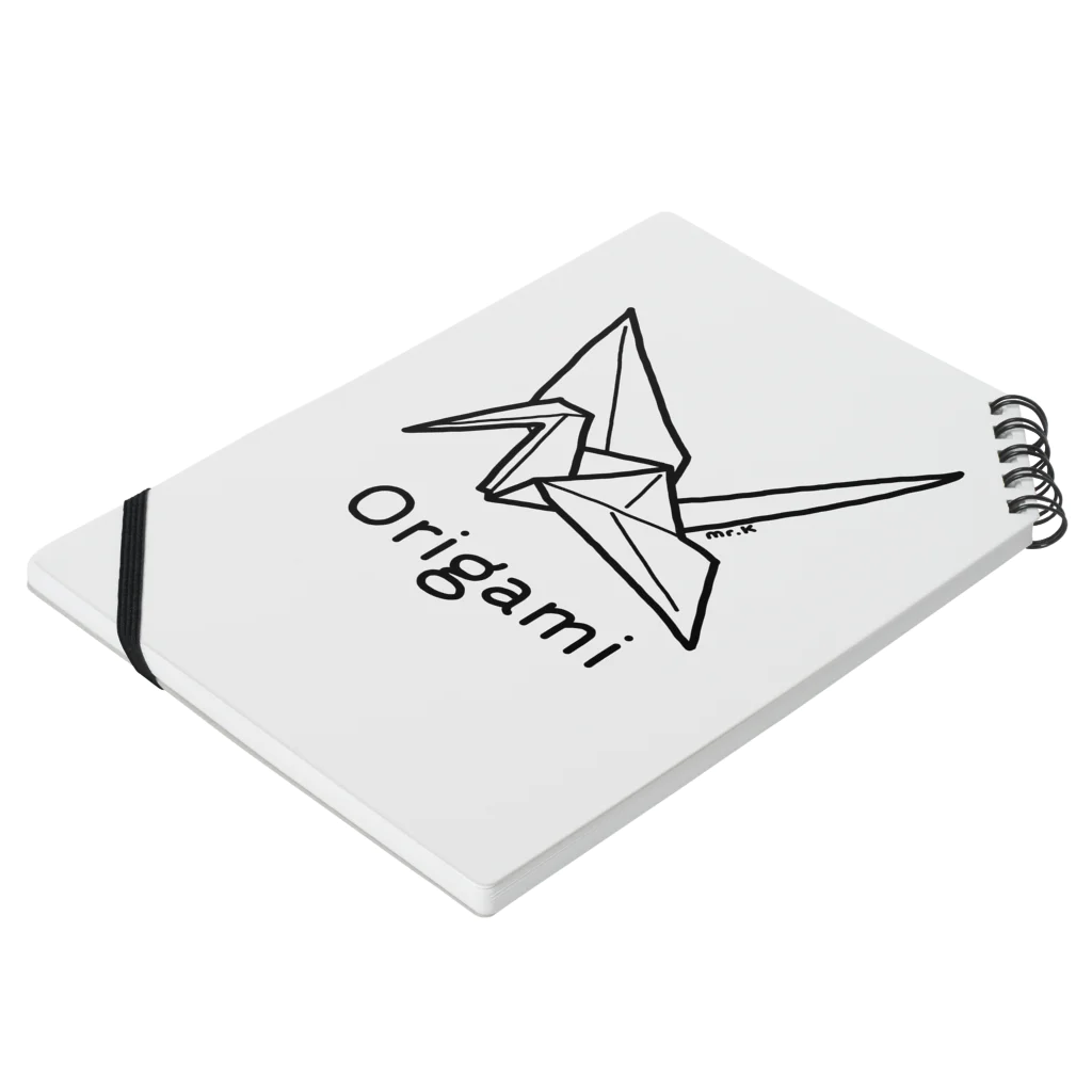 MrKShirtsのOrigami (折り紙鶴) 黒デザイン Notebook :placed flat