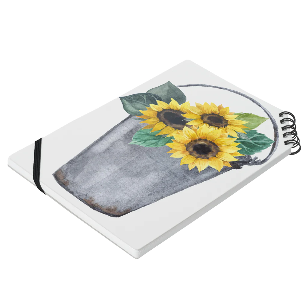 Fred HorstmanのWatering bucket and sunflowers  じょうろ と ひまわり Notebook :placed flat