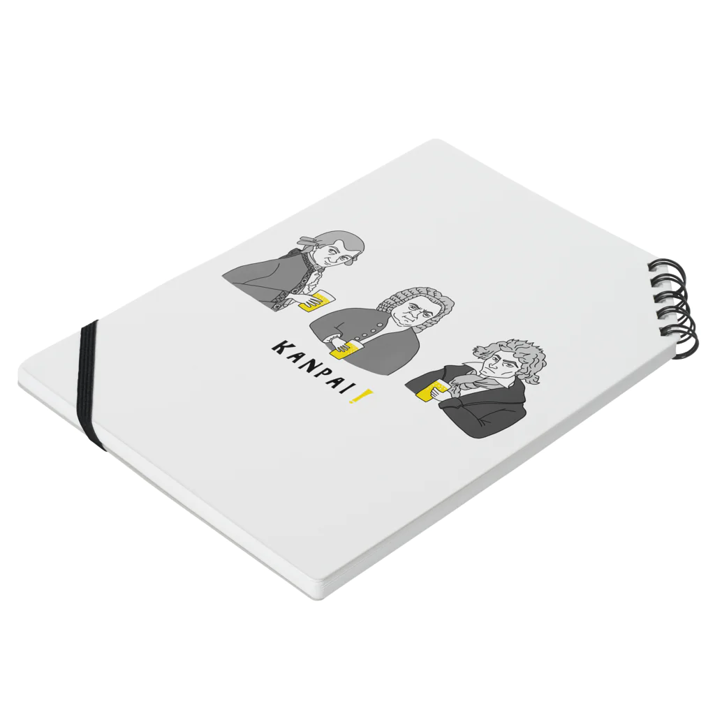 ビールとアート TM-3 Designの偉人 × BEER（三人の音楽家）黒線画 Notebook :placed flat