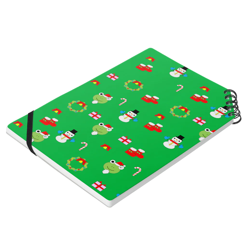 🐸かえるさんと仲間たち🐸のかえるさんのクリスマス（緑） Notebook :placed flat