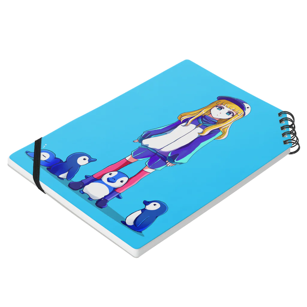 MARKET 310 / SUZURI支店のペンギンとペンギンコスの女の子　ノート Notebook :placed flat