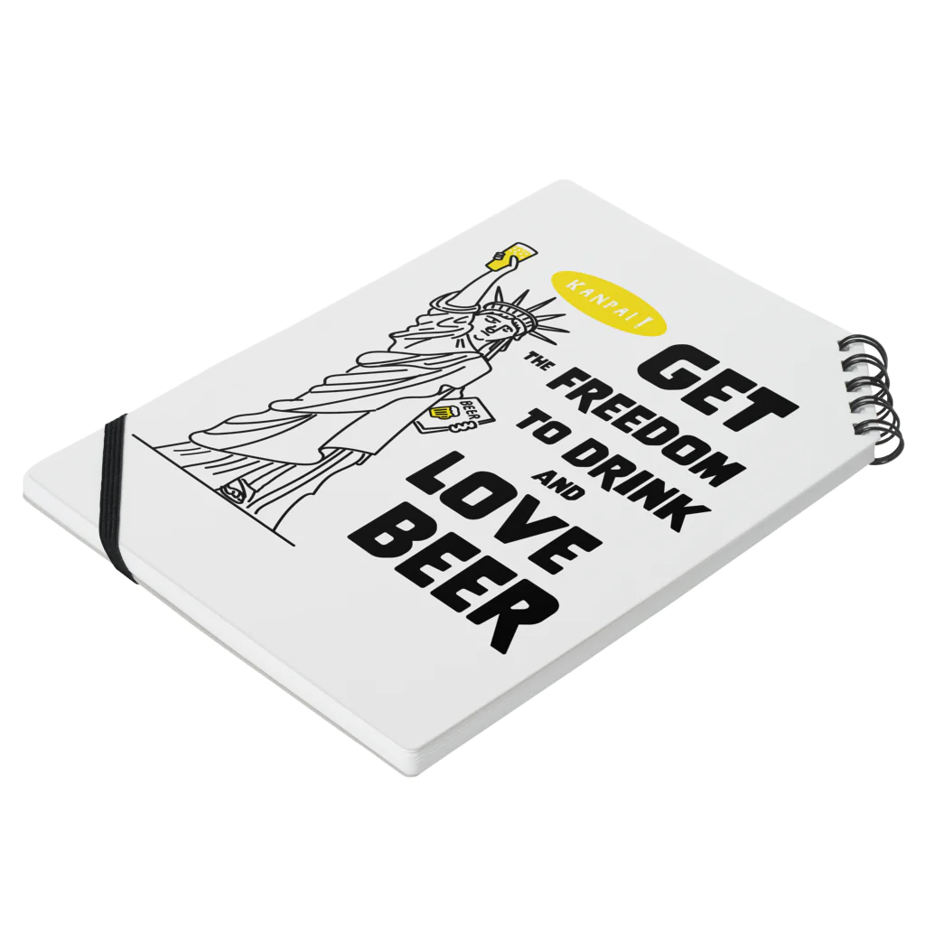 ビールとアート TM-3 Designの彫刻 × BEER（自由の女神・ビールを飲み愛する自由をその手に）黒線画 Notebook :placed flat