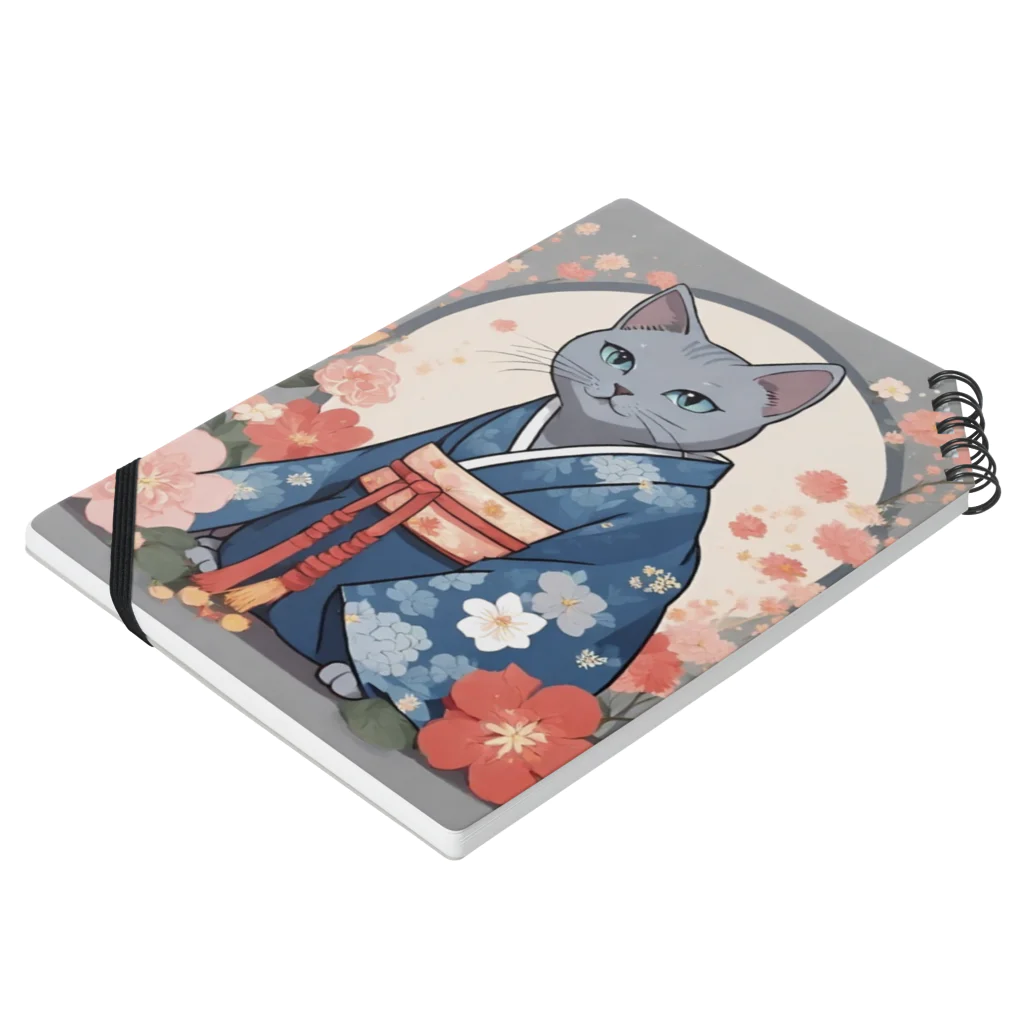 coco_peroのお正月の着物を着たロシアンブルーの猫ちゃんグッズ Notebook :placed flat