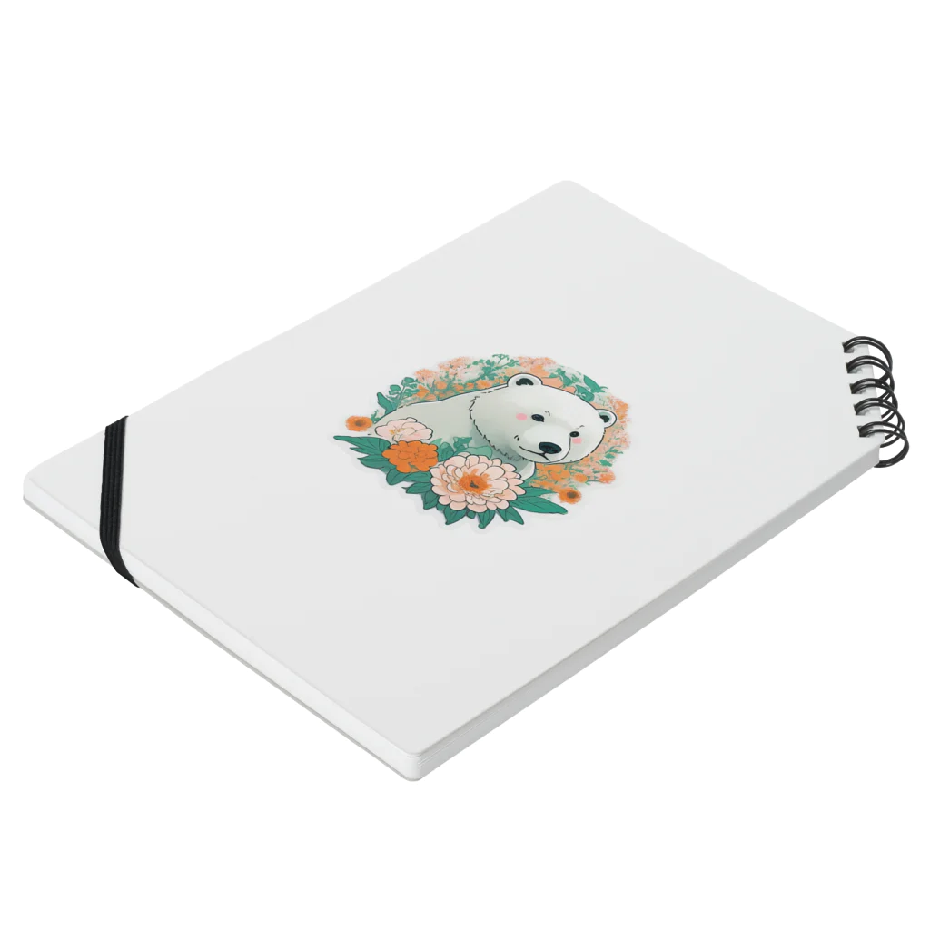 りんりんの可愛いシロクマちゃんショップ　かわいいよ！の花に囲まれている白くま ノートの平置き
