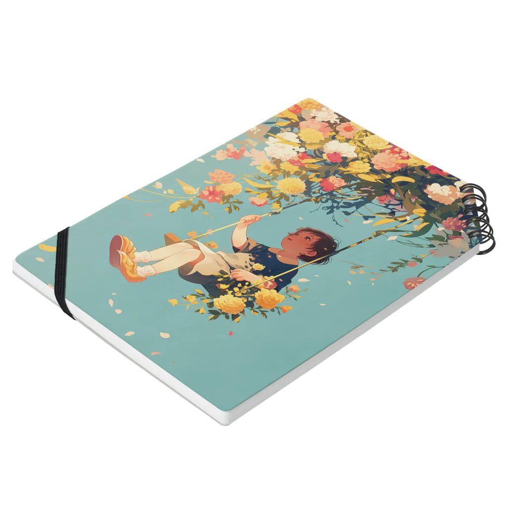 AQUAMETAVERSEの花ブランコに揺られ喜ぶ女の子　ラフルール　1859 Notebook :placed flat