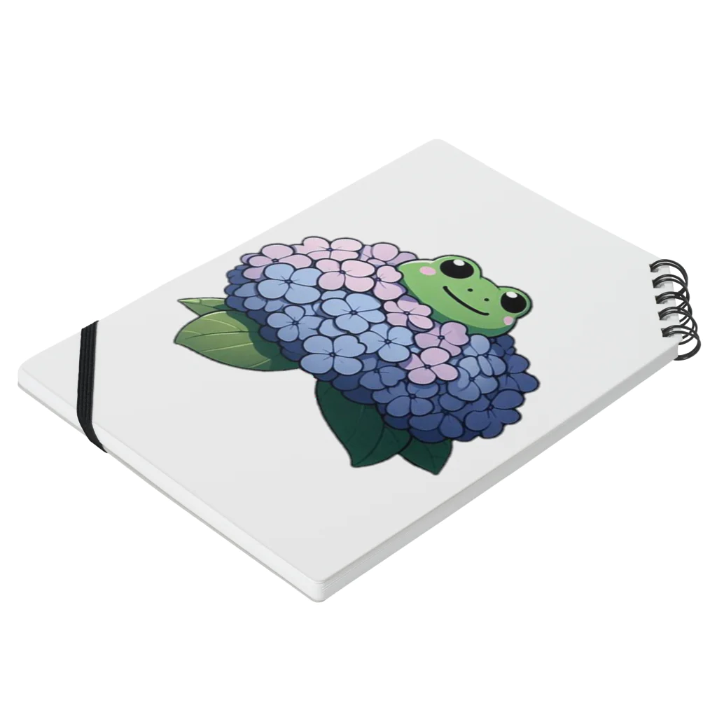 終わらない夢🌈の紫陽花の花と可愛いアマガエル🐸 Notebook :placed flat