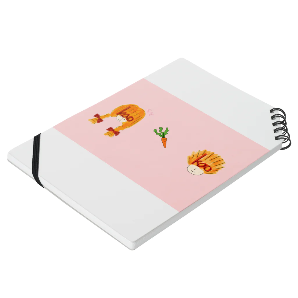 K.N. ~ kao ~の桜color おさげガール と はりねずみボーイ 間に にんじん ノート Notebook :placed flat