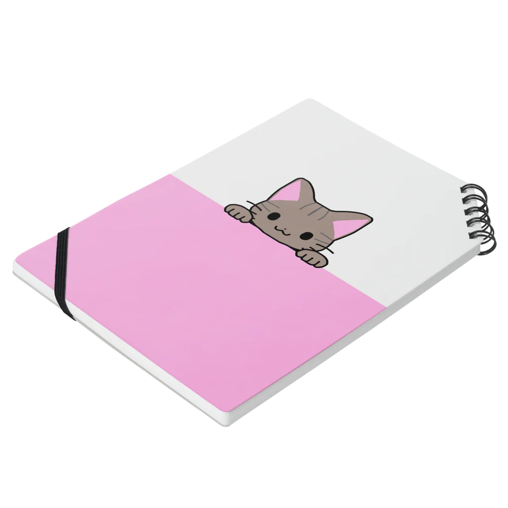 かわいいもののおみせ　いそぎんちゃくのひょっこりキジトラ猫　ピンク ノートの平置き