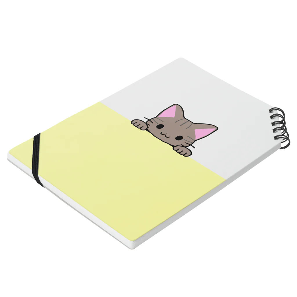 かわいいもののおみせ　いそぎんちゃくのひょっこりキジトラ猫　黄色 ノートの平置き