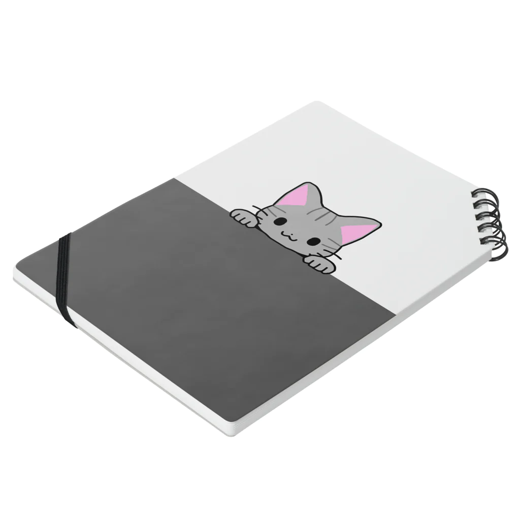 かわいいもののおみせ　いそぎんちゃくのひょっこりサバトラ猫　黒 Notebook :placed flat