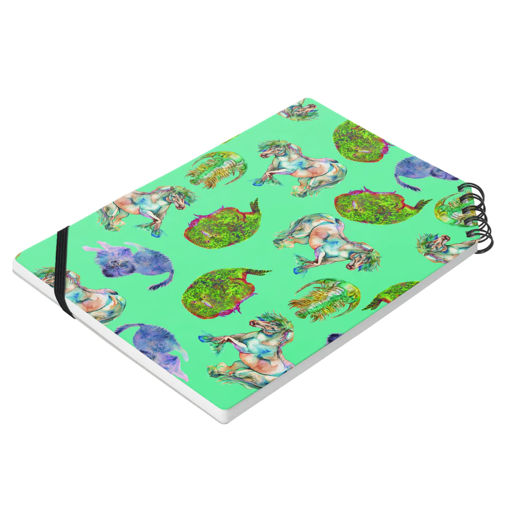 made blueのRetoro green & orange with animals Notebook :placed flat