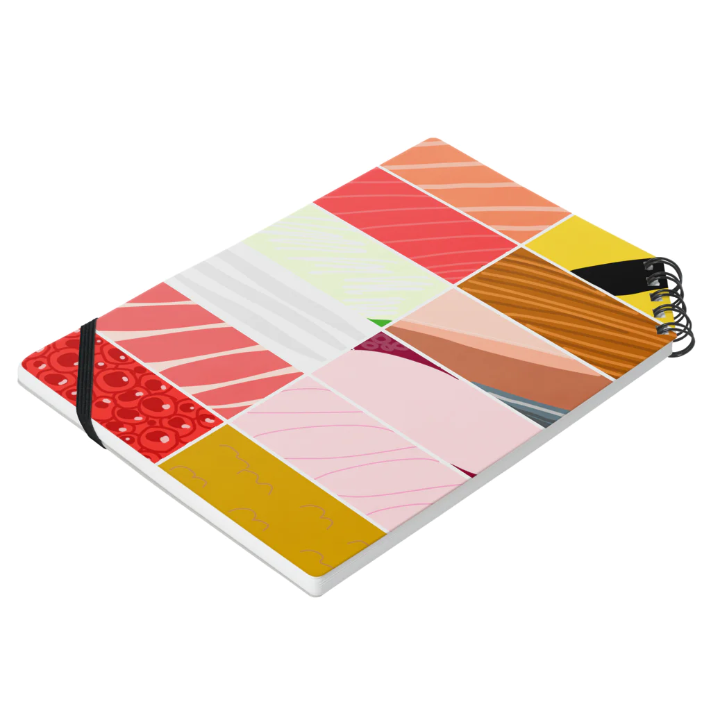 ゆるいイラストのおみせ。の寿司カラーパターン Notebook :placed flat