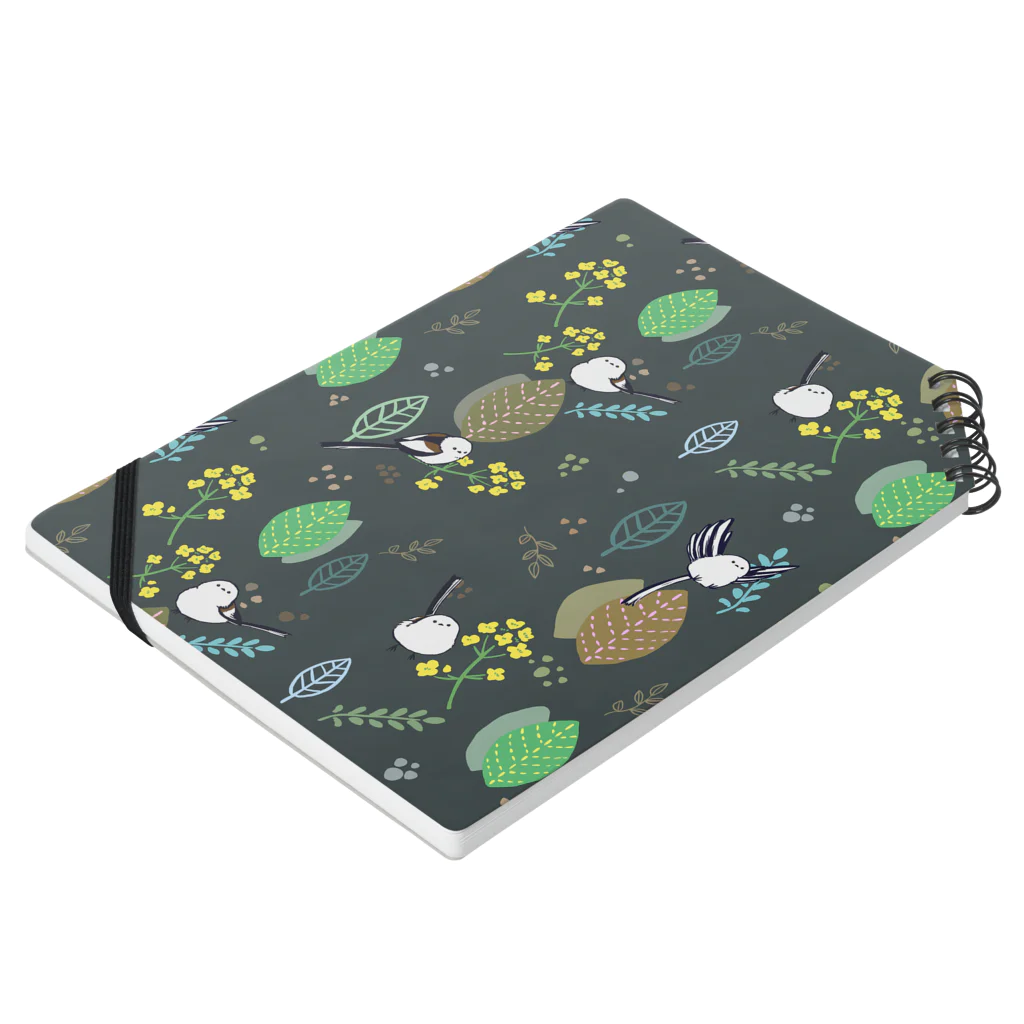 シマエナカフェの森と菜の花とシマエナガ（黒） Notebook :placed flat