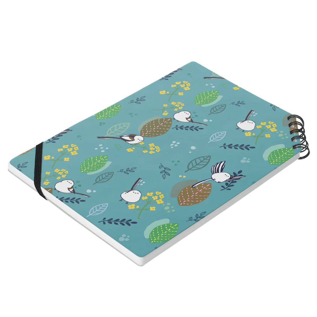 シマエナカフェの森と菜の花とシマエナガ（青） Notebook :placed flat