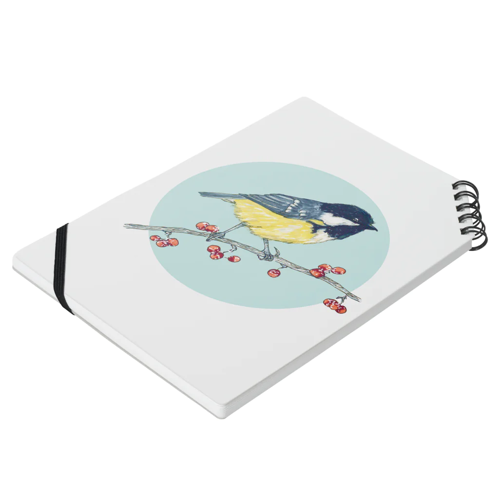 Nellyhime のアートのベリーと鳥 (Great Tit) Notebook :placed flat