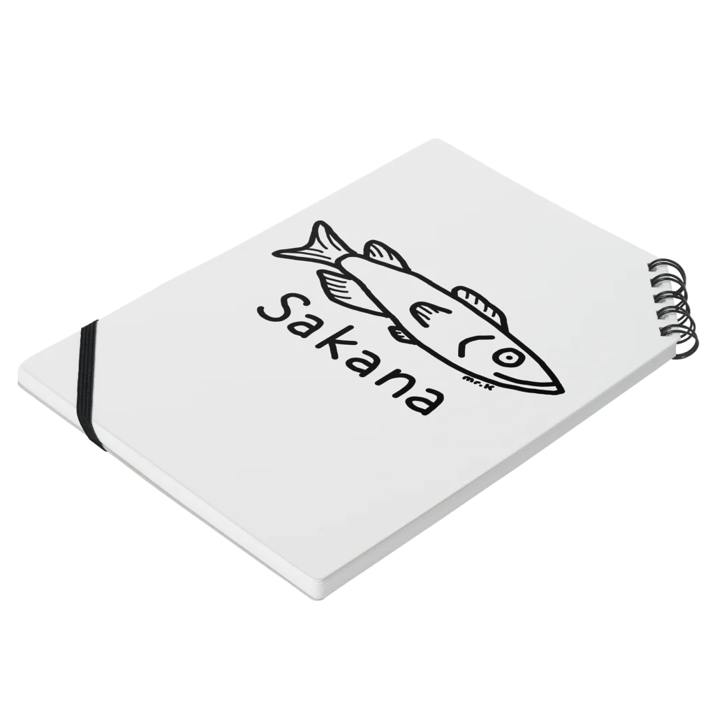 MrKShirtsのSakana (魚) 黒デザイン Notebook :placed flat
