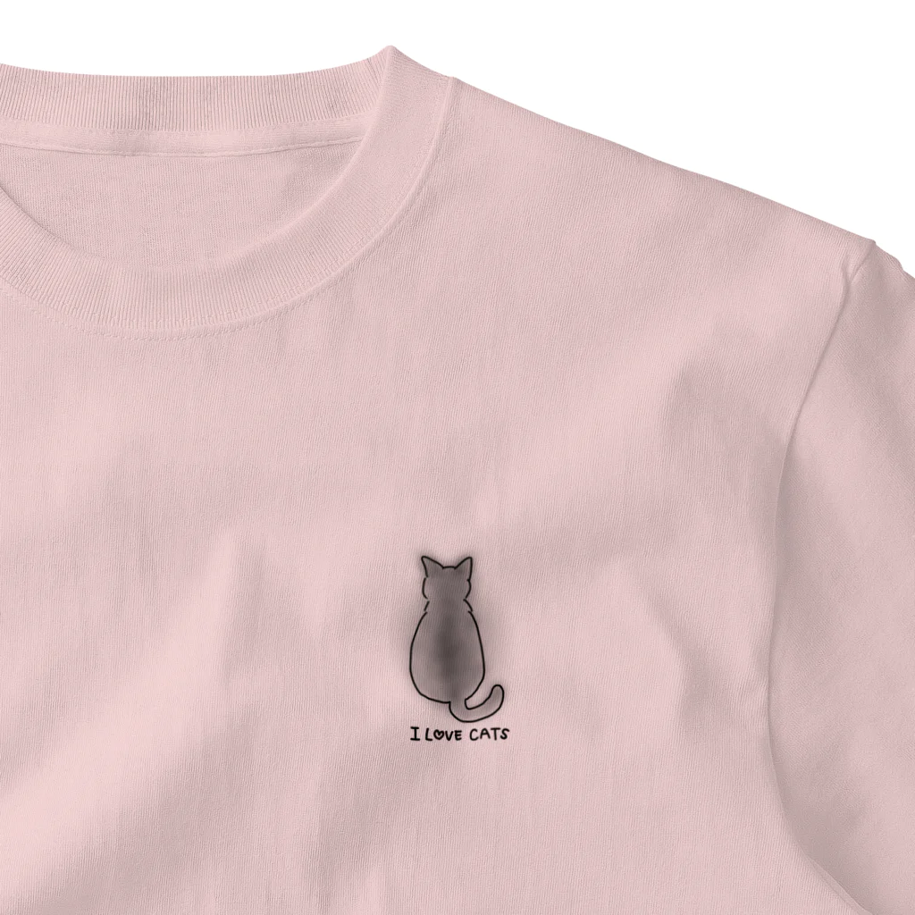 あくび猫  Yawning CatのI LOVE CATS ねこだいすき ワンポイントTシャツ