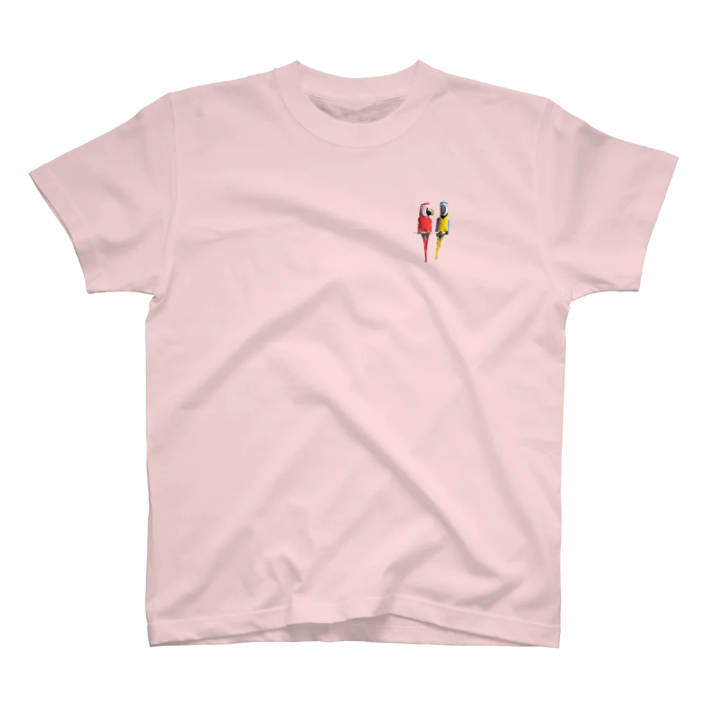 心の森ミュージアム　遊童館の紙コップのコンゴウインコ ワンポイントTシャツ