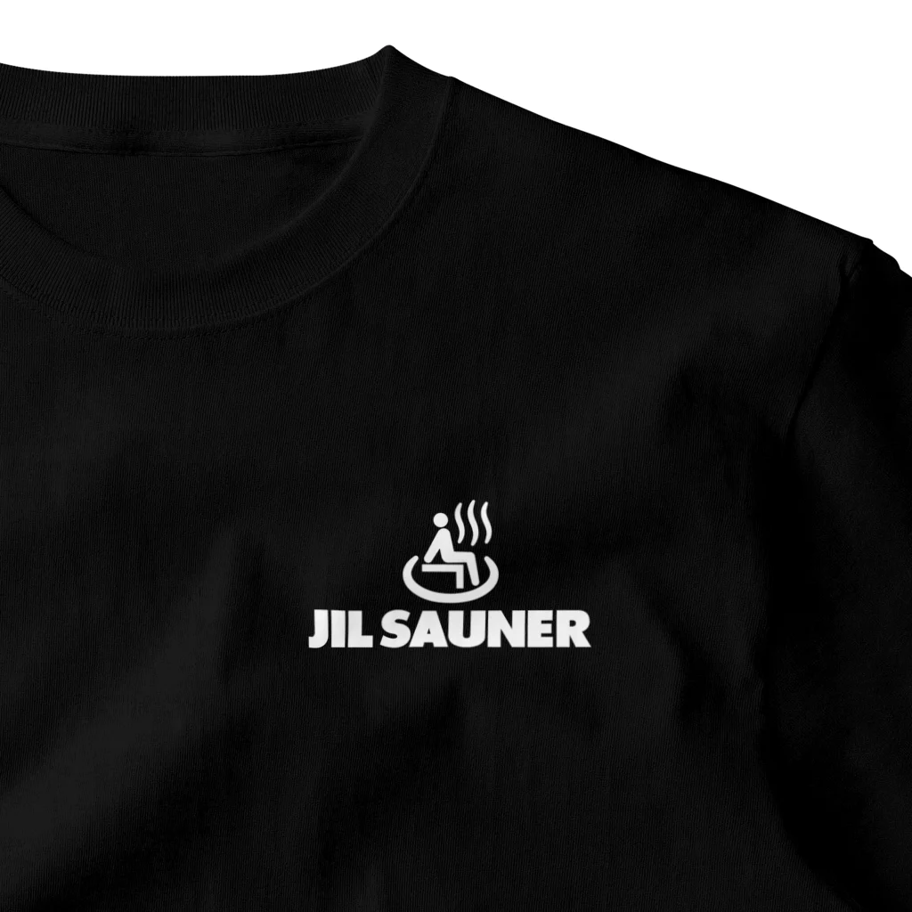 FUNNY JOKESのJIL SAUNER-ジルサウナー-サウナピクトグラム 白ロゴ ワンポイントTシャツ