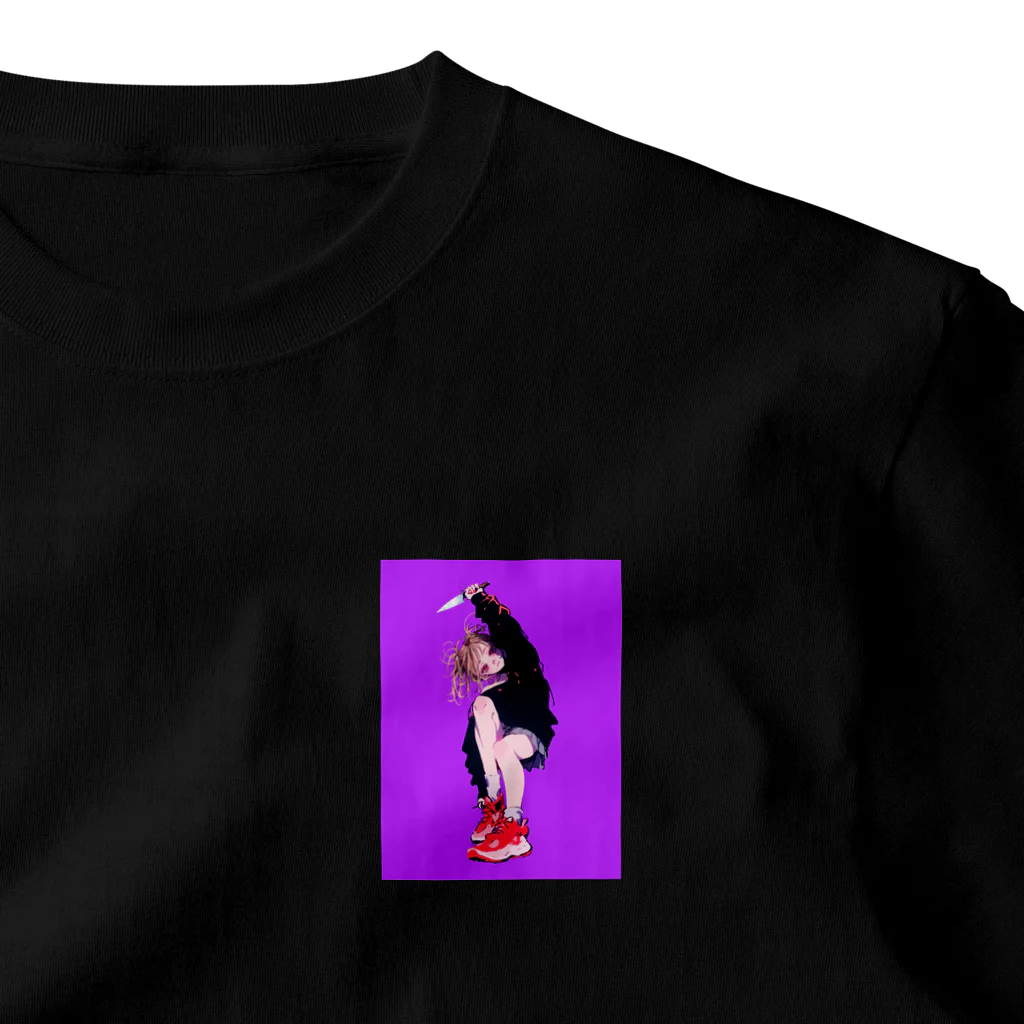 ハイボールちゃん(hib)⚡️のパープル、少女 (purple  girl) ワンポイントTシャツ