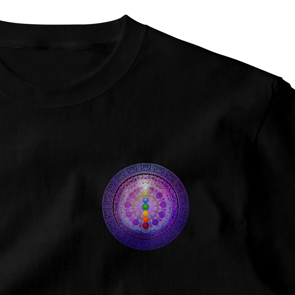 💖宇宙整体♪🌈♪こころからだチャンネル♪💖の宇宙曼荼羅cakraバランスレインボー ワンポイントTシャツ
