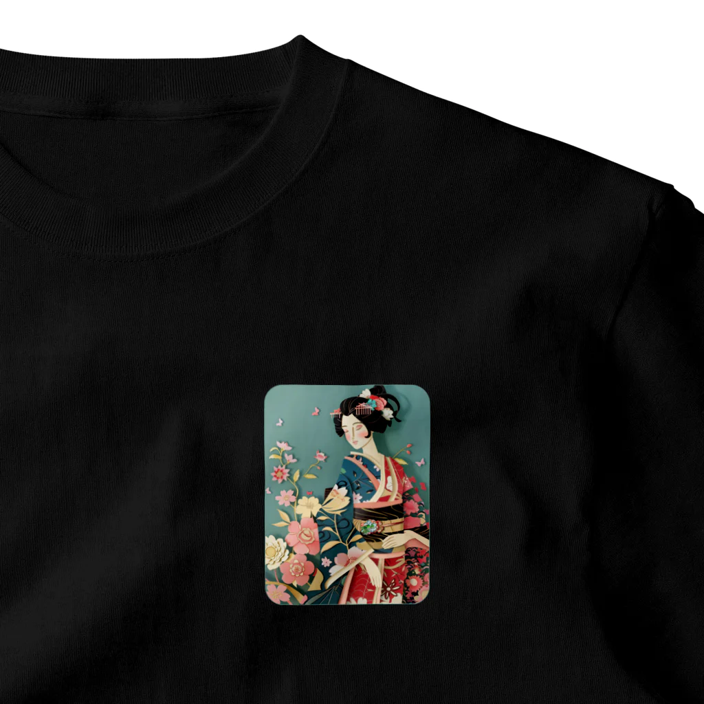 MistyStarkの着物女性の切り絵アート　―　Kimono woman paper-cutting art　ー ワンポイントTシャツ