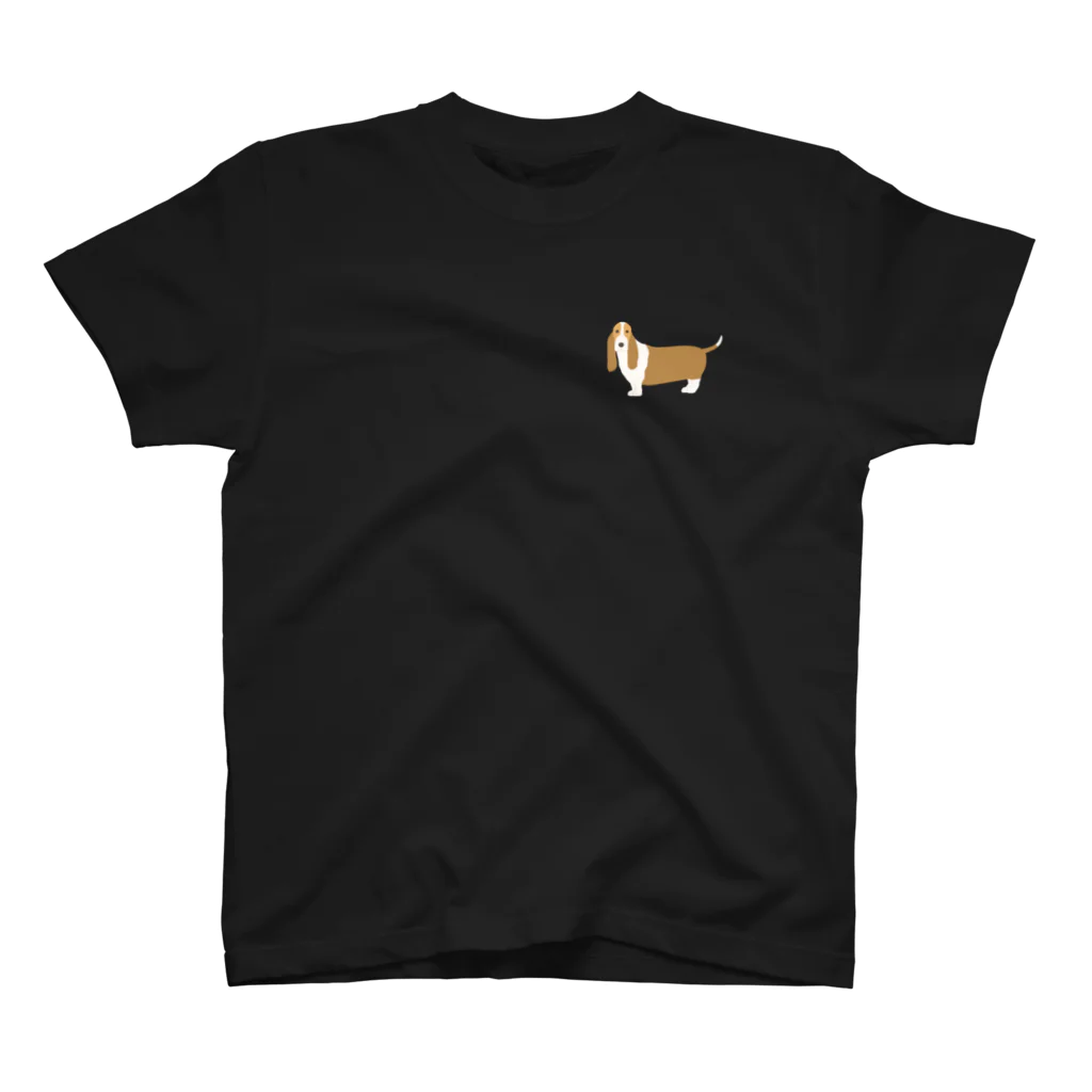 ゆいたっく／犬イラストのバセット・ハウンド One Point T-Shirt