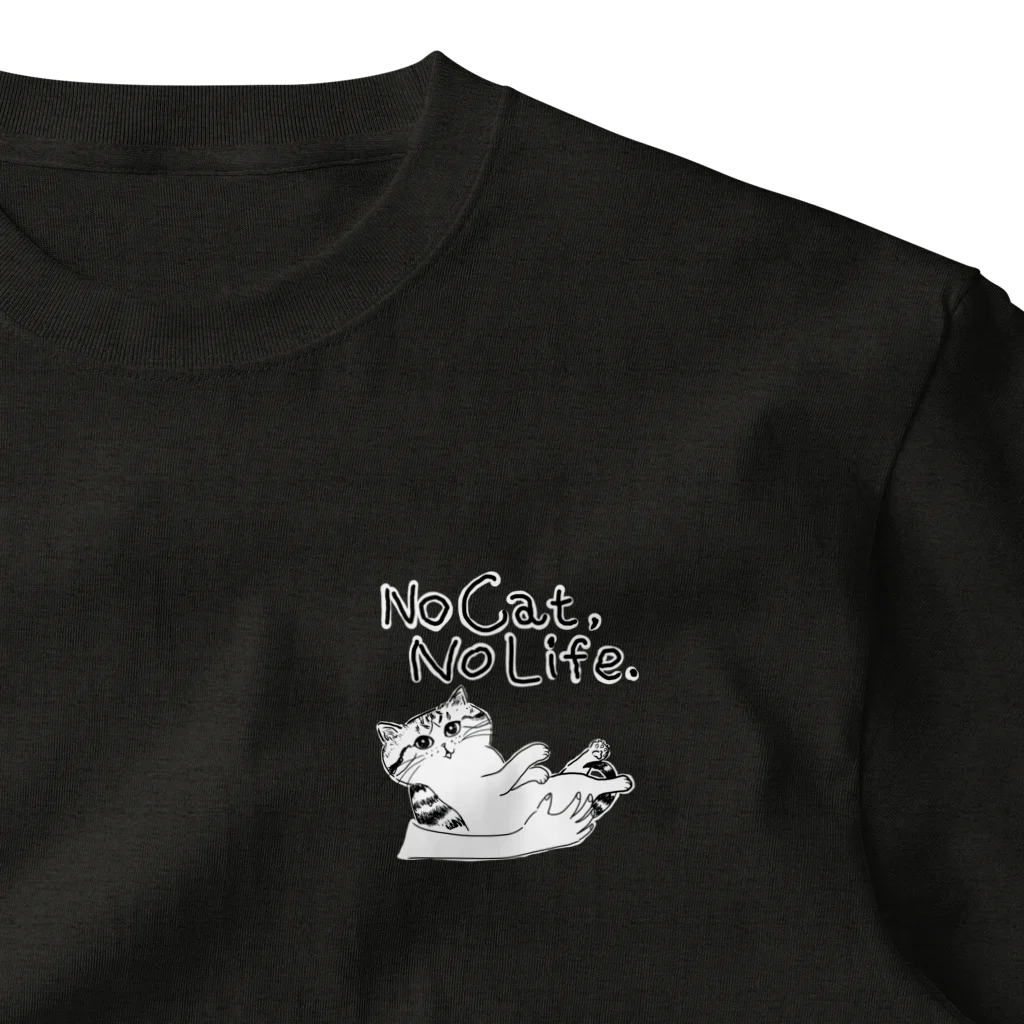 TomoshibiのNo Cat, No Life.  抱っこ猫 ワンポイントTシャツ