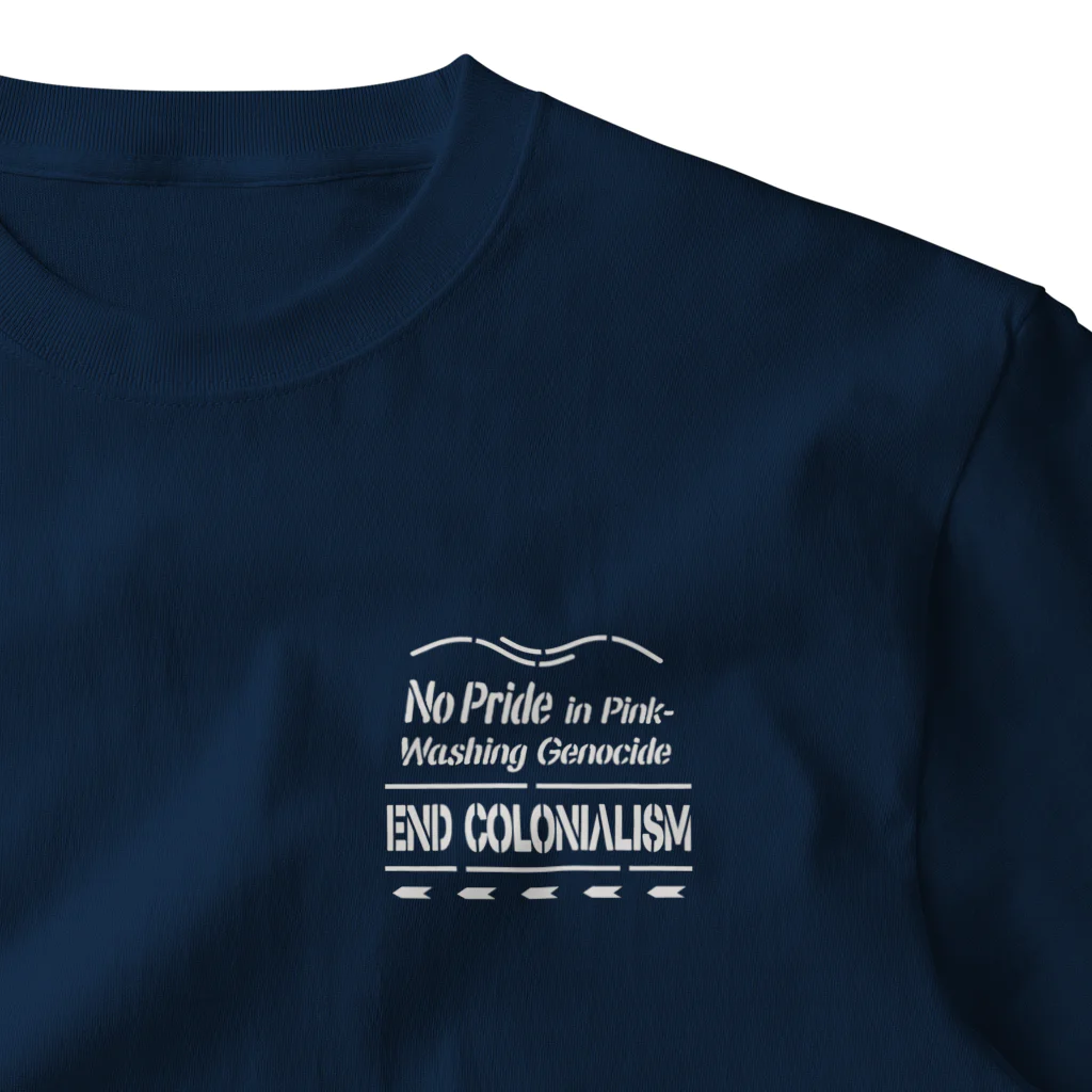 無真獣73号のNo Pride in Pinkwashing Genocide, END COLONIALISM ワンポイントTシャツ