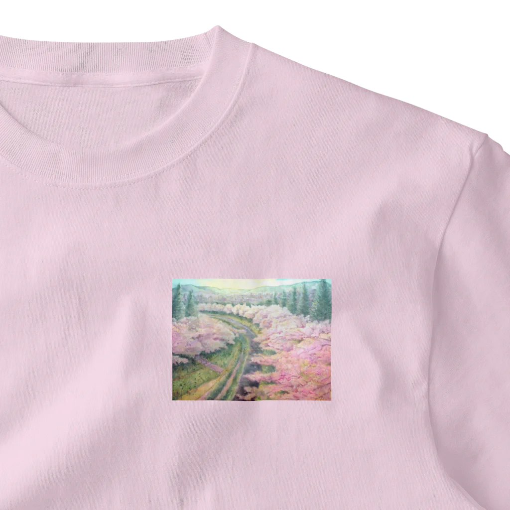 志瓜のSUZURIの桜の海 ワンポイントTシャツ