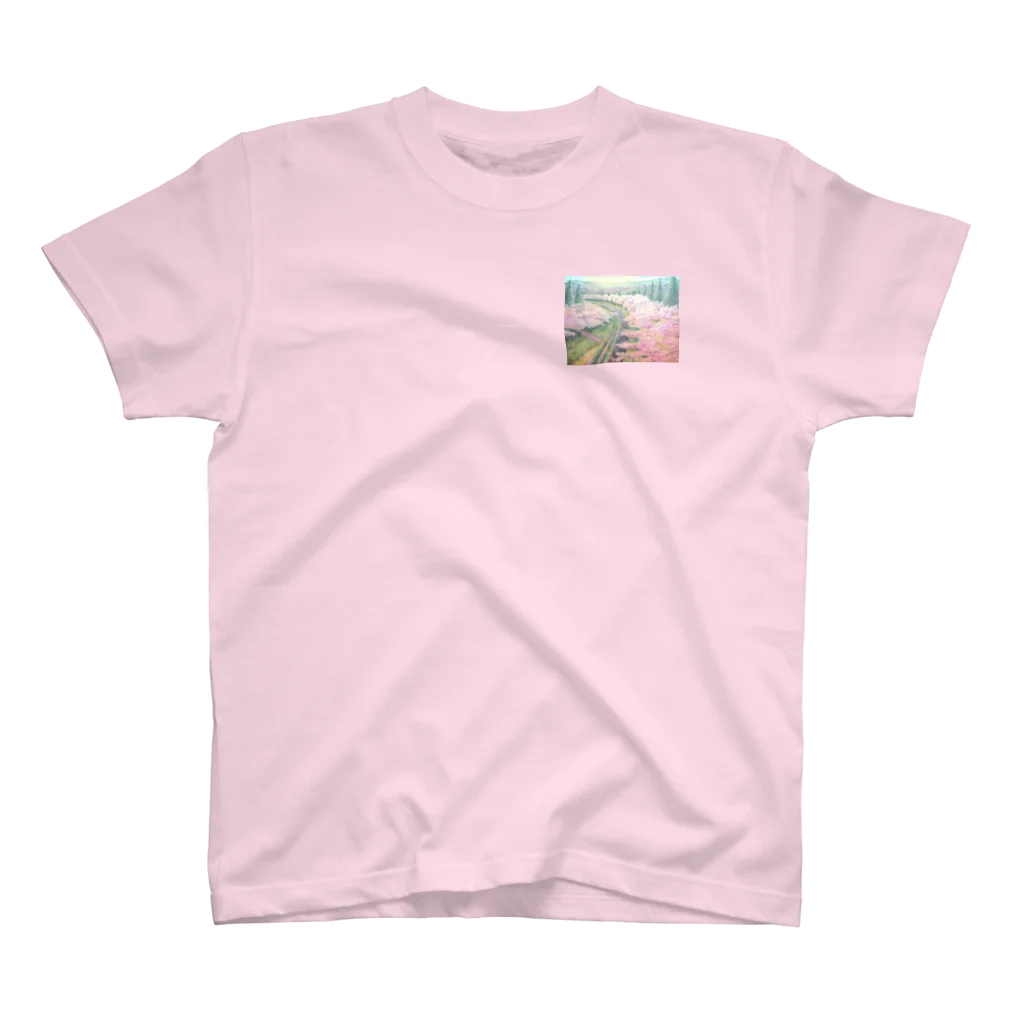 志瓜のSUZURIの桜の海 ワンポイントTシャツ