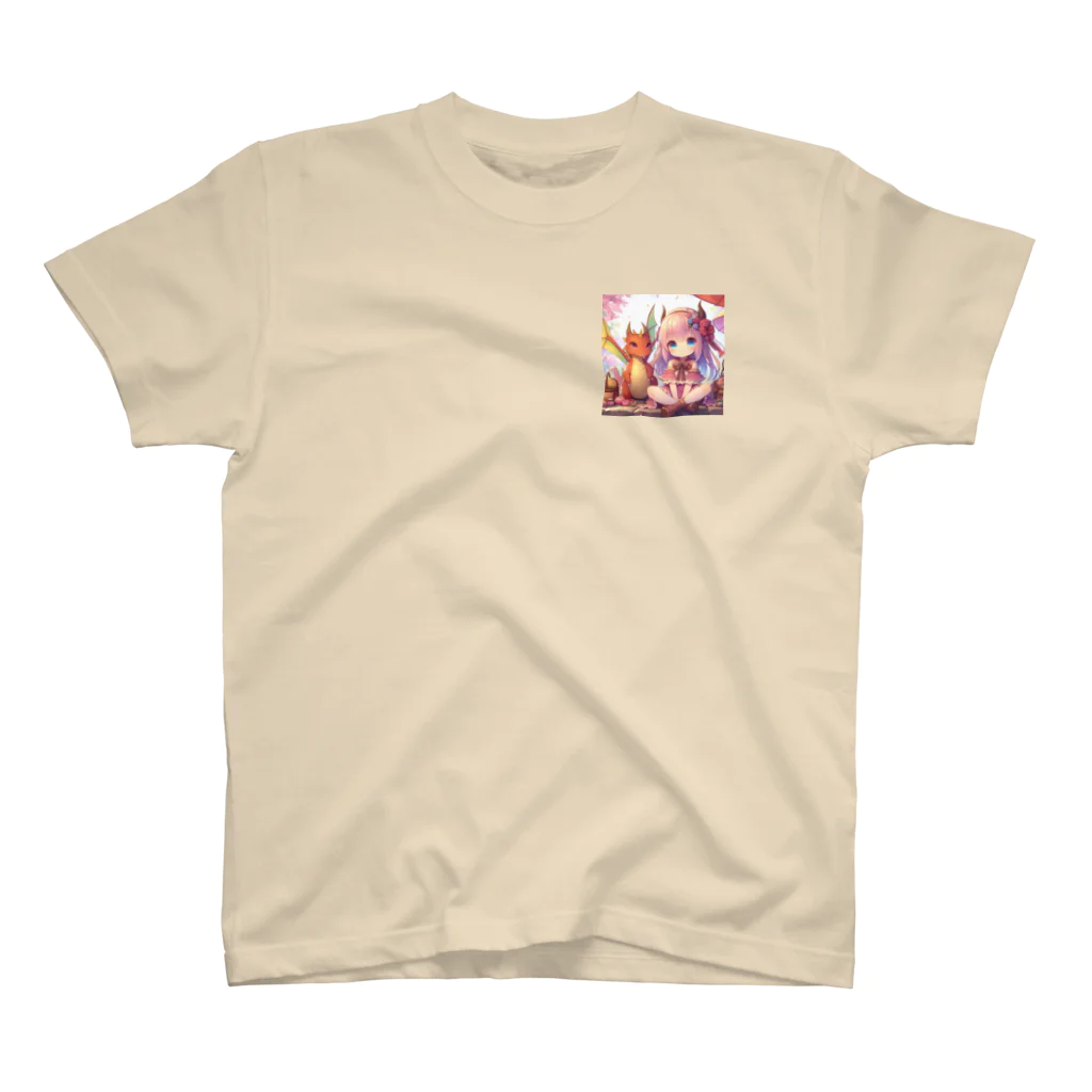 ピクセルパレットのドラゴンと可愛い女の子2 One Point T-Shirt