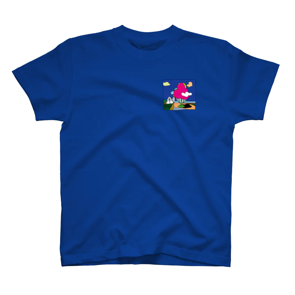 Blupiggの幸せの丘ピンクの木 One Point T-Shirt