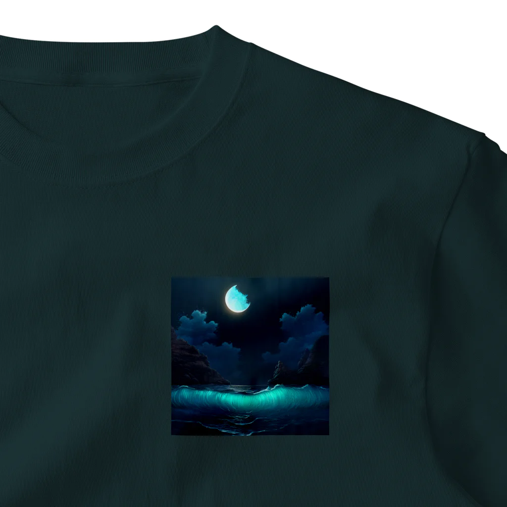 million-mindの藍月に引き寄せられた波 ワンポイントTシャツ