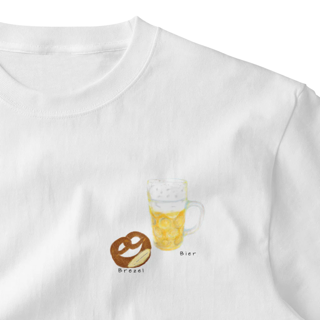 Handgestrickt Ju shopのBrezel und Bier ／ブレッツェル＆ビール ワンポイントTシャツ