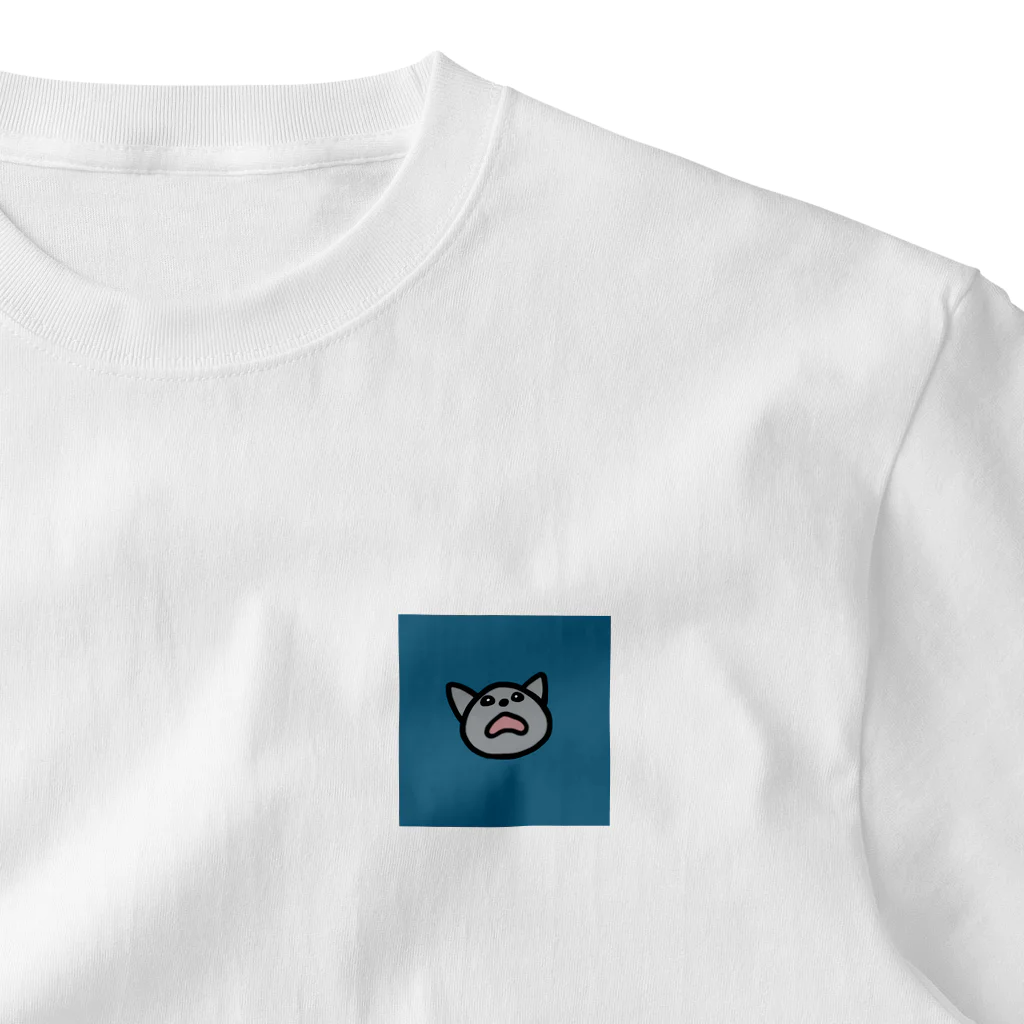 qnote_catsのちまき「ワー」(青) ワンポイントTシャツ