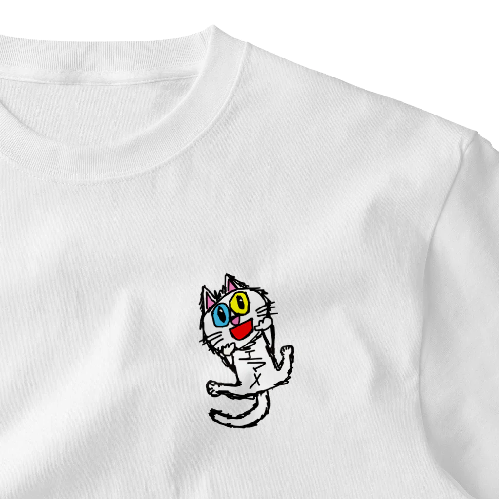 エマメ本舗のオッドアイの白猫エマメちゃんグッズ One Point T-Shirt