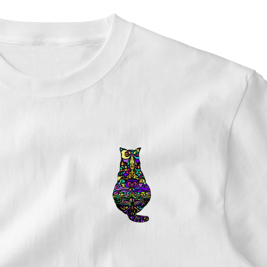 もんぴのアトリエの猫　ステンドグラス風　切り絵スタイル　 One Point T-Shirt