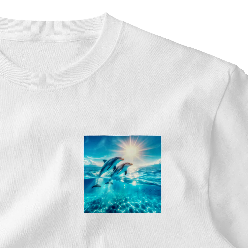 終わらない夢🌈の美しい海とイルカ🐬✨ ワンポイントTシャツ