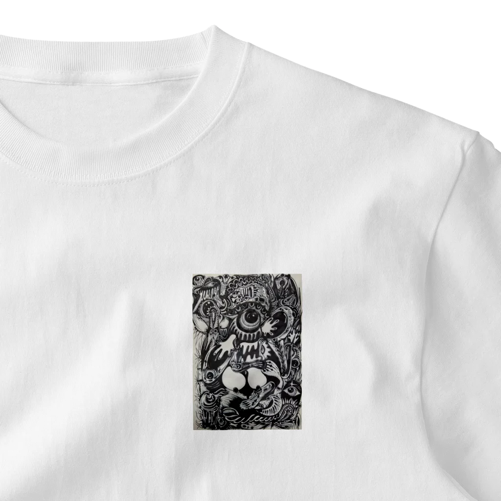 kero-spider　のkero-spider black&white ワンポイントTシャツ