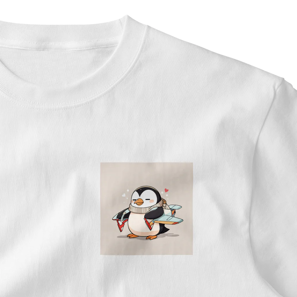 ganeshaのおもちゃの飛行機に乗ったかわいいペンギン(1) ワンポイントTシャツ