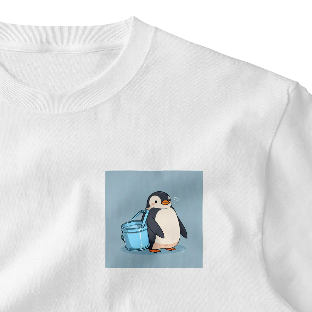 ganeshaのかわいいペンギンとおもちゃのバケツ ワンポイントTシャツ