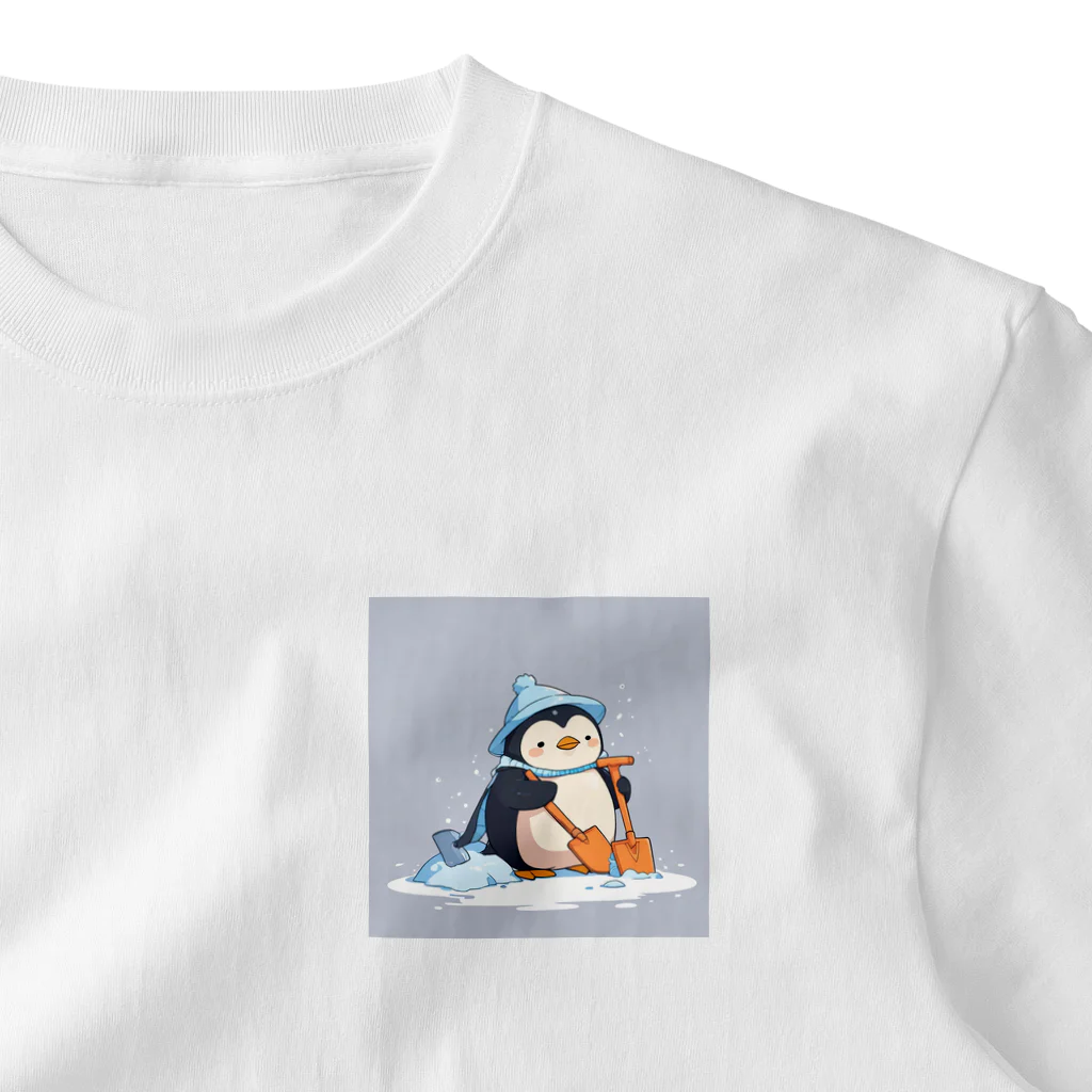 ganeshaのかわいいペンギンとおもちゃのシャベル ワンポイントTシャツ