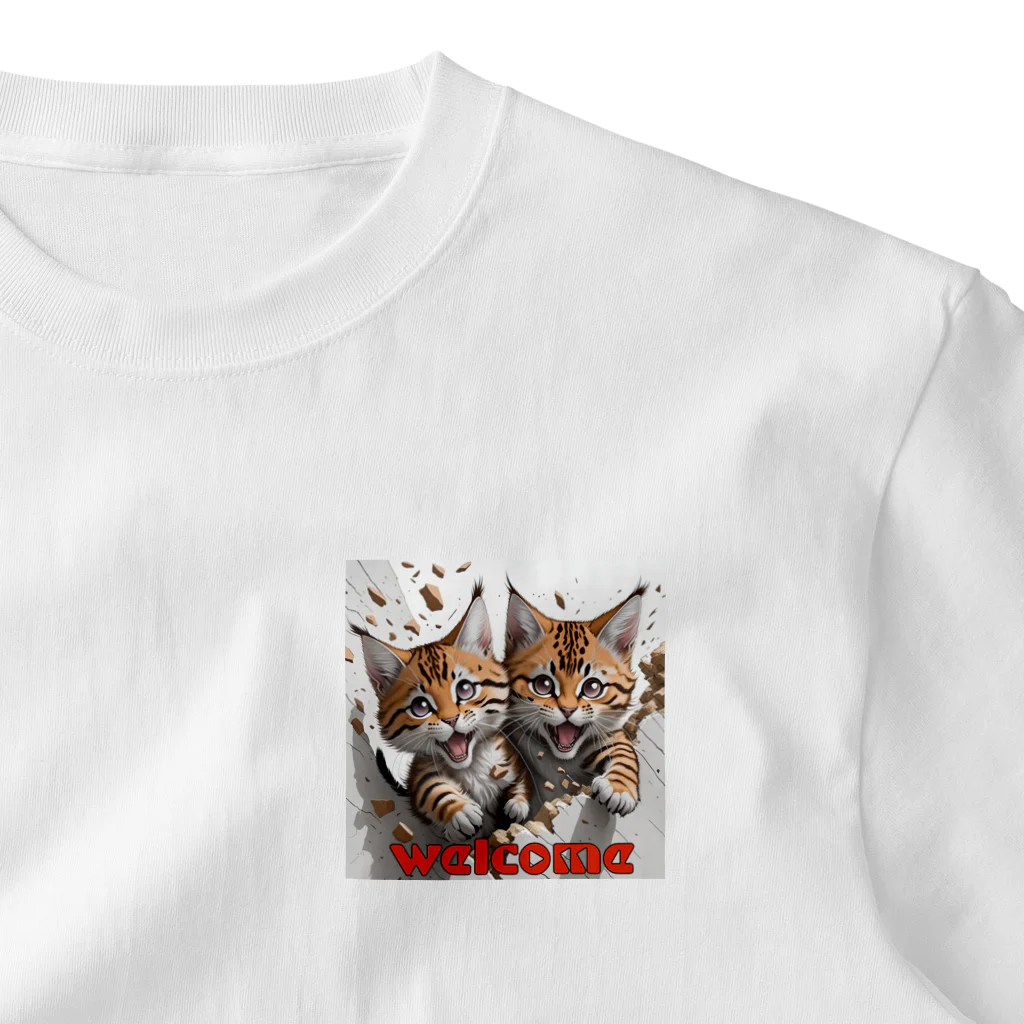 kk-welcomeの元気なトラ猫兄弟くん ワンポイントTシャツ