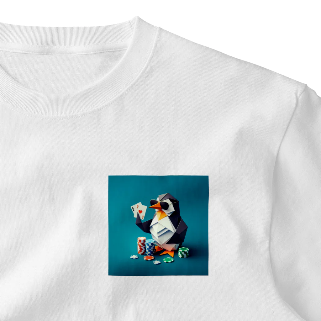 動物とポーカー AKsのペンギンポーカー ワンポイントTシャツ