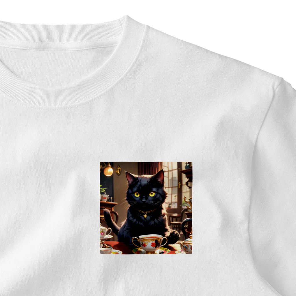 otya-nekoのお茶の時間・ティータイム黒猫 One Point T-Shirt