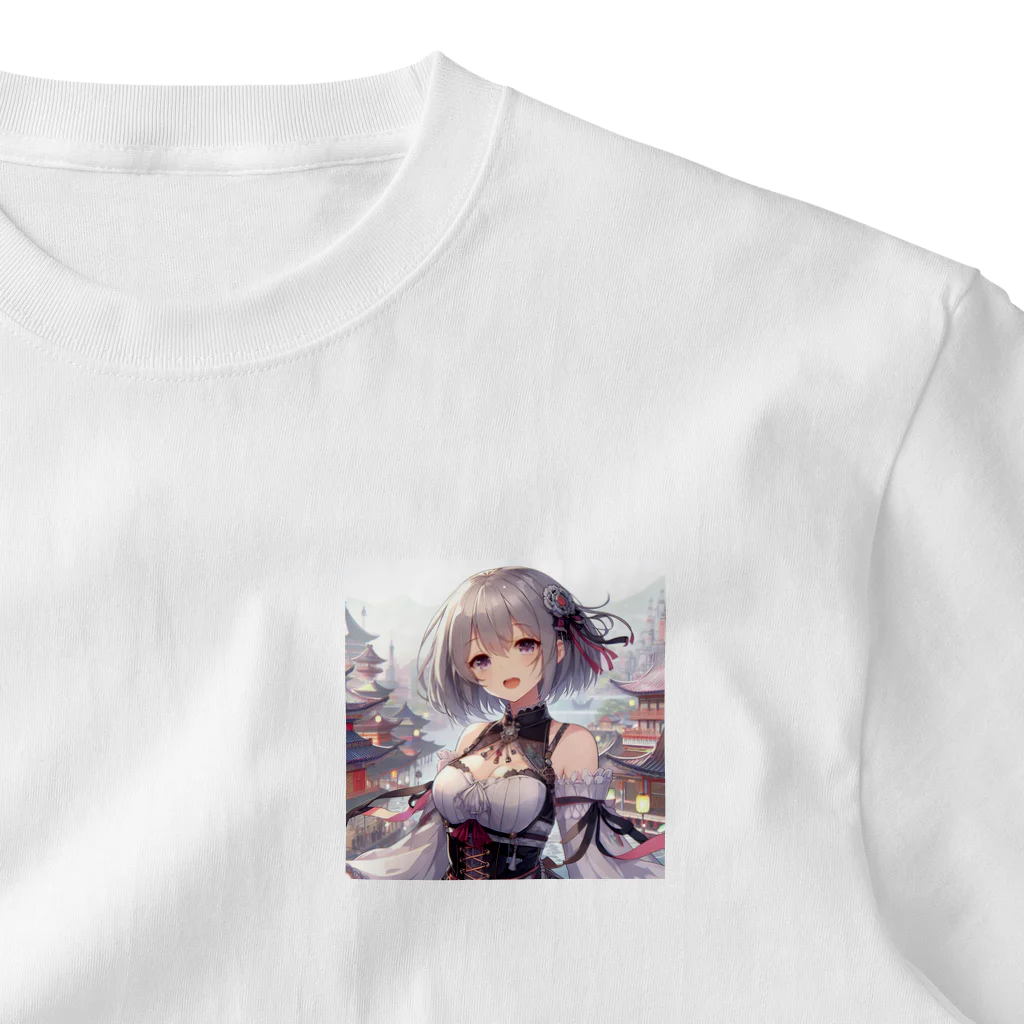 美少女silver girl'sの銀髪の女の子9 ワンポイントTシャツ