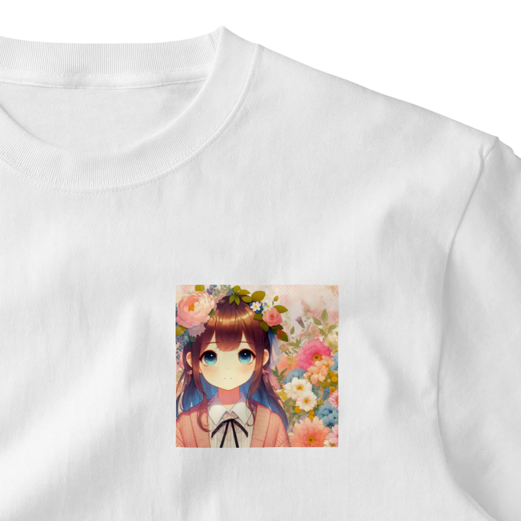 ピクセルパレットの可愛い女の子とお花10 ワンポイントTシャツ