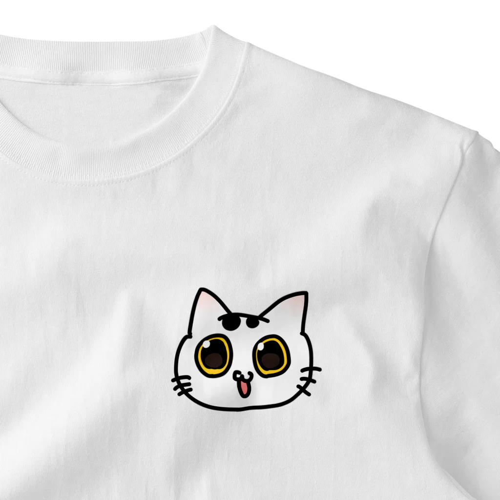 ねこほうチャンネル公式グッズのチロさんゆるいお顔イラスト ワンポイントTシャツ